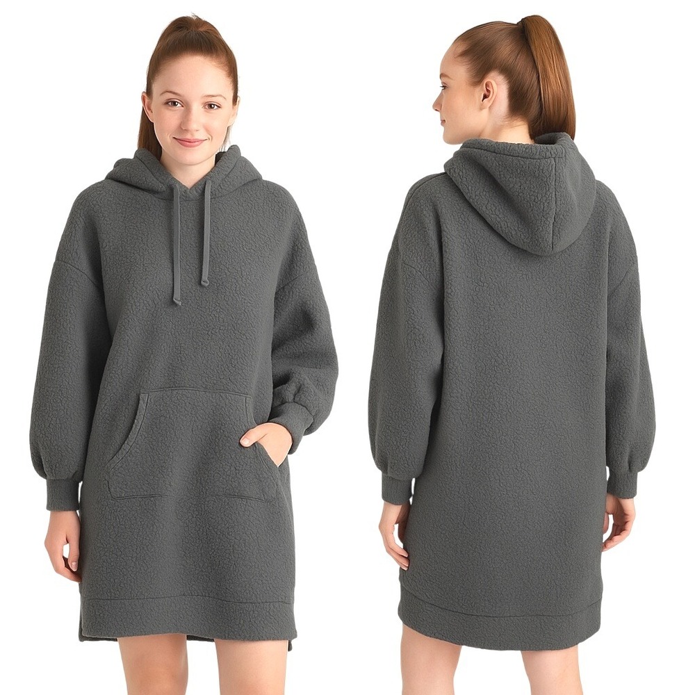 Wild Fable Sweater Dress XS Gray Hooded Pullover Sherpa Pockets Cozy Minimal NEW